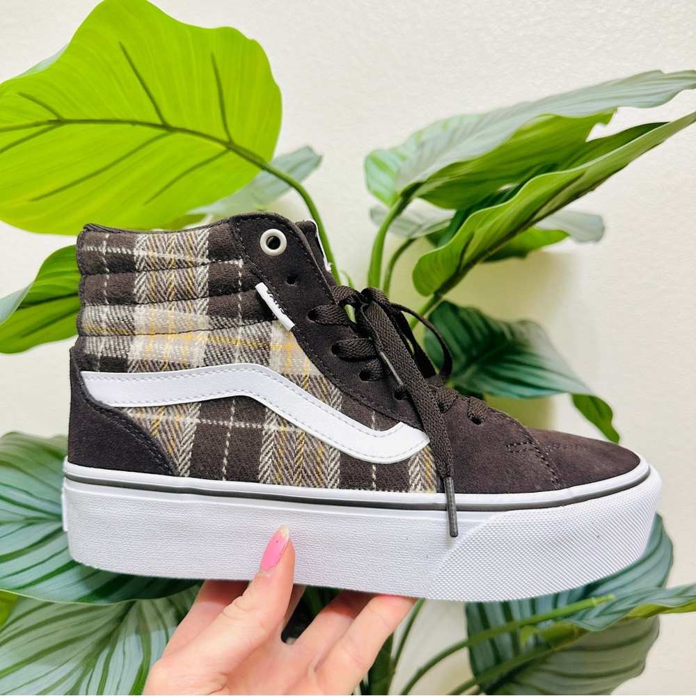 🍂NEW🤎 Vans Filmore High Plaid Brown Platform Sneakers